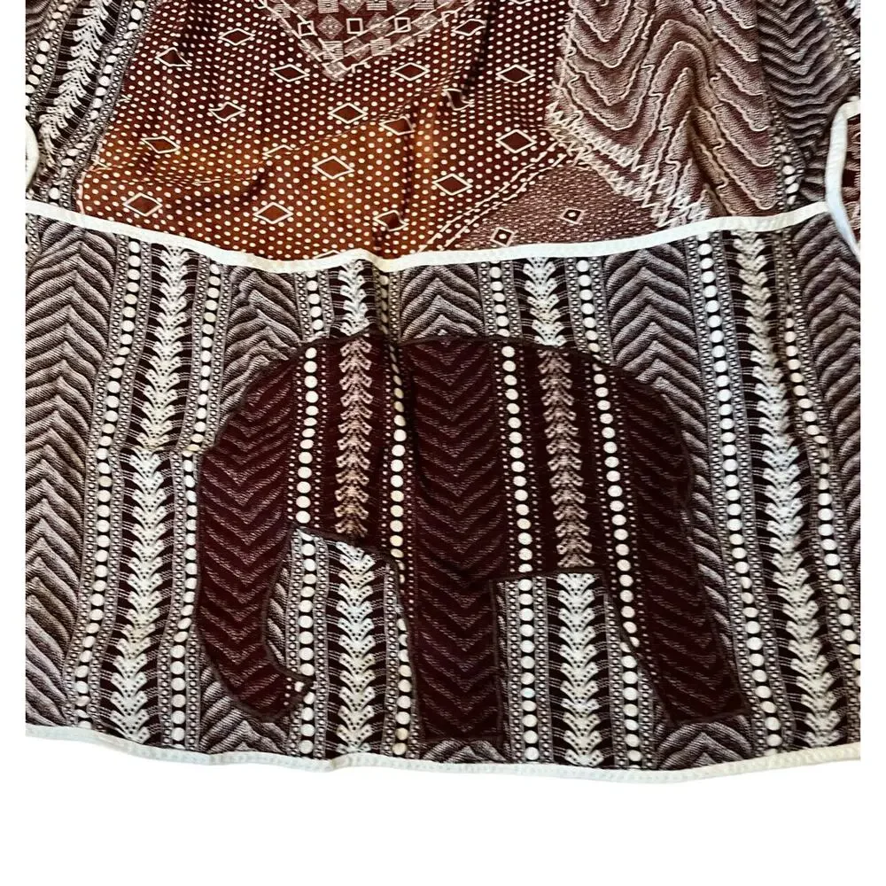 Vtg Bib Apron Brown Elephant Calico 70s Groovy Mod Boho